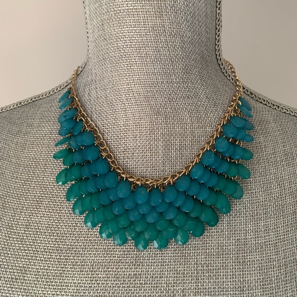 Blue to Green Ombré jewel Statement Necklace - Picture 3 of 7